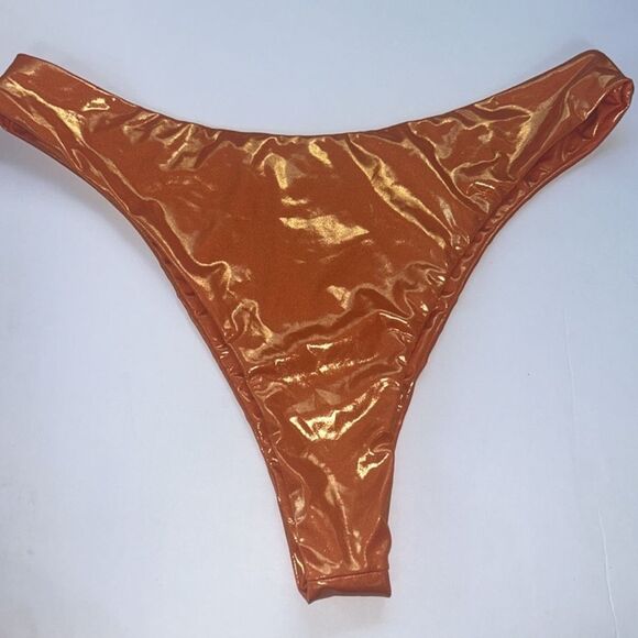 NWOT Alessandra Rich Laminated Lycra Swim Bikini Bottoms in Orange - Picture 5 of 6